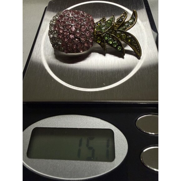 VTG Rhinestone Pineapple Brooch – Pink Green Crystal Fruit Pin - Picture 3 of 6